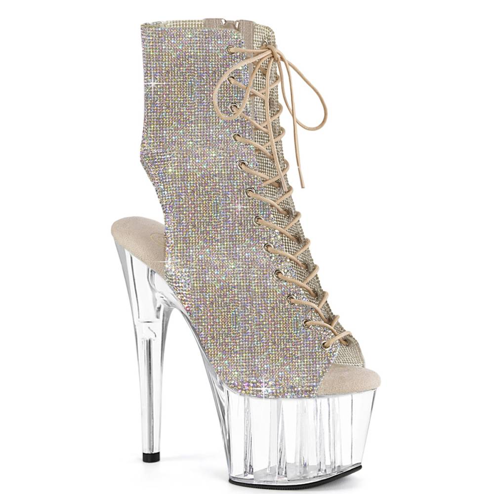 Pleaser - ADORE-1016C-RS Plateau Laarzen, Paaldans schoenen - Zilverkleurig/Transparant